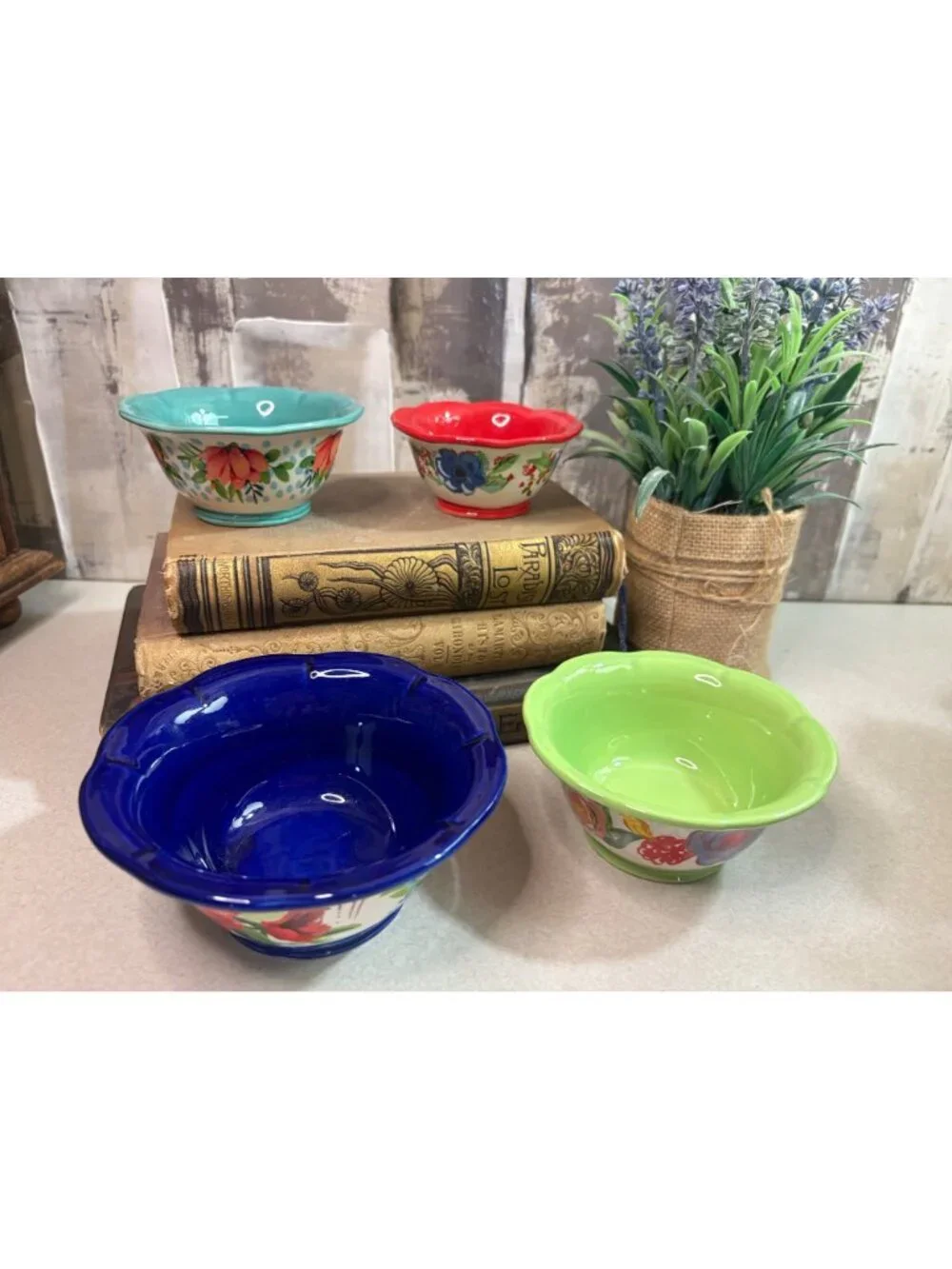 Pioneer Woman Ceramic Nesting Measuring Prep Bowls Cups 4 piece Floral